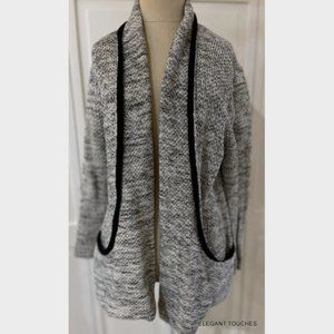 Habitat Black White Cotton Cardigan Sweater S Womens Open Front Knit Tunic